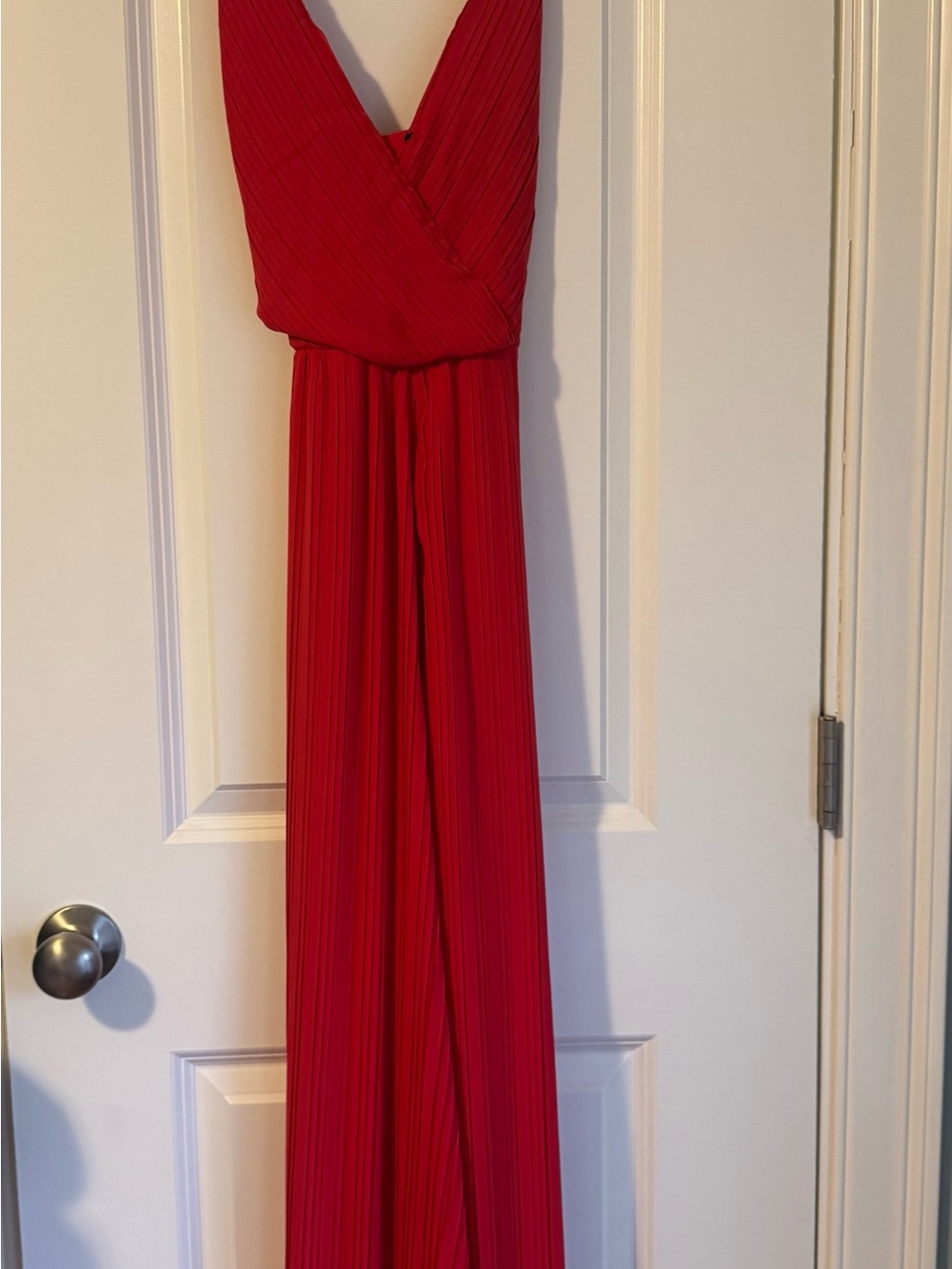 Elegant Red Wide-Leg Jumpsuit with Plunging V-Neck